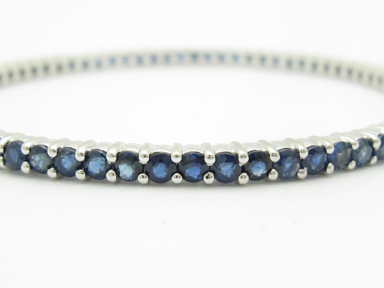 14k White Gold Blue Sapphire Eternity Bangle Bracelet 9.14ct tw 15.4 Gr 3.61mm W