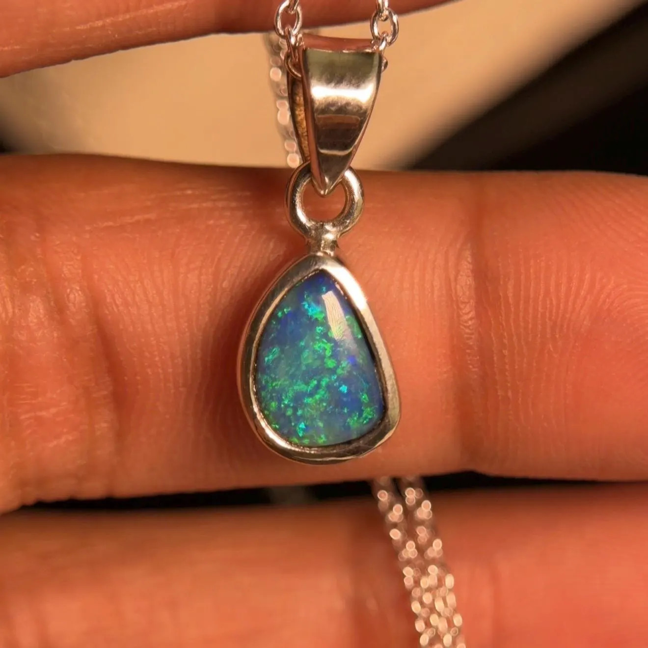 Australian Fire Opal Pendant Necklace, Handmade 925 Sterling Silver Jewelry
