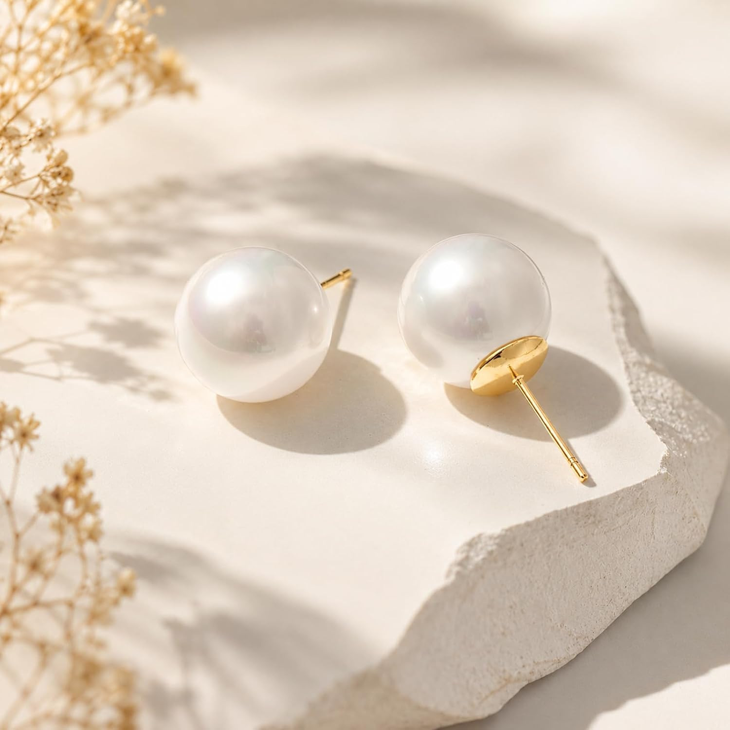 Oversize 14/12/10Mm Classic round Strong Light Simulated Shell Pearl Earrings 14