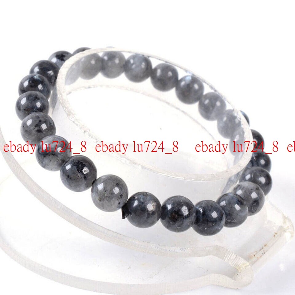 Exquisite 8mm Black Labradorite Fashion Round Gems Beads Elastic Bracelet 7.5″