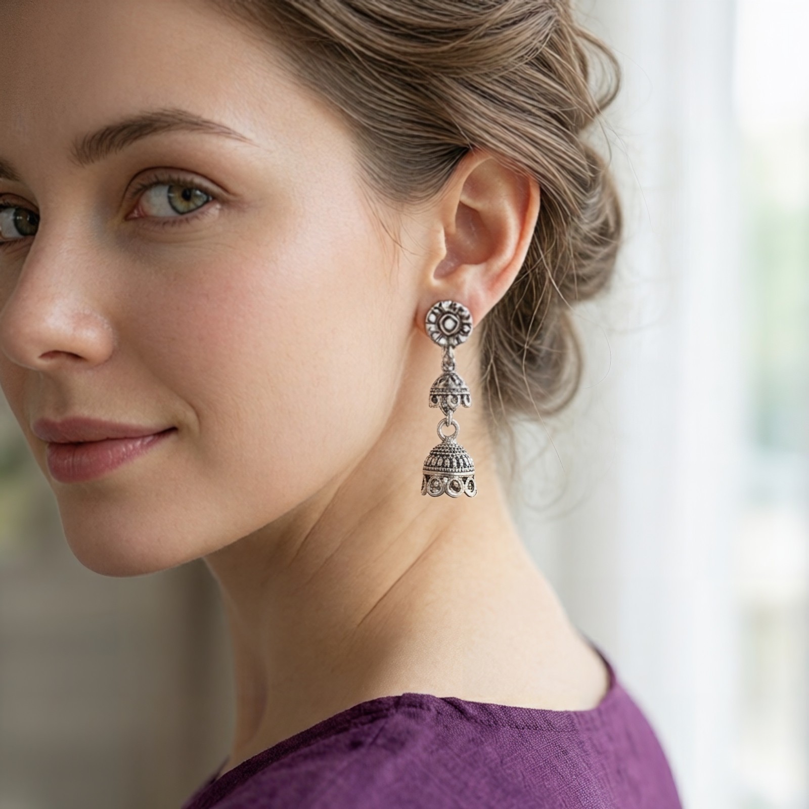 Handmade Oxidized Jhumka Drop Dangle Earrings Boho Ethnic Pearl Women’s Gift