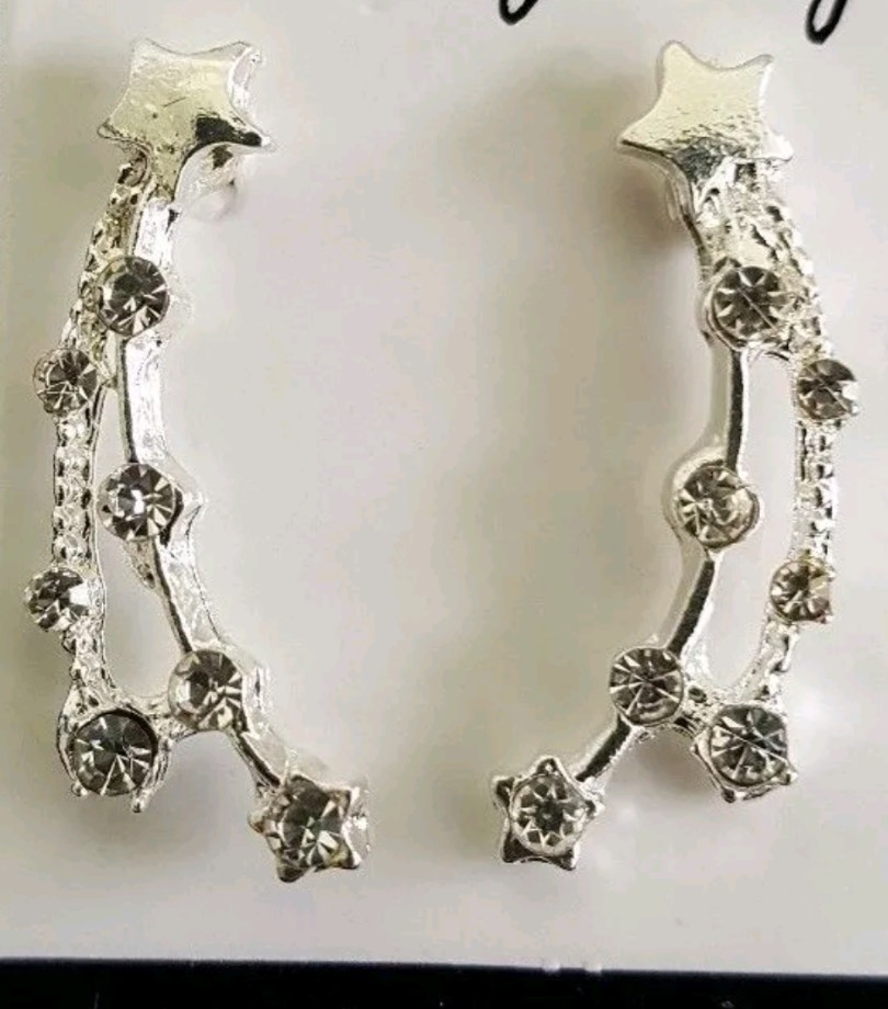 Crystal Star Meteor drop earrings Silver Toned Push Back Fastening Pierced Ear
