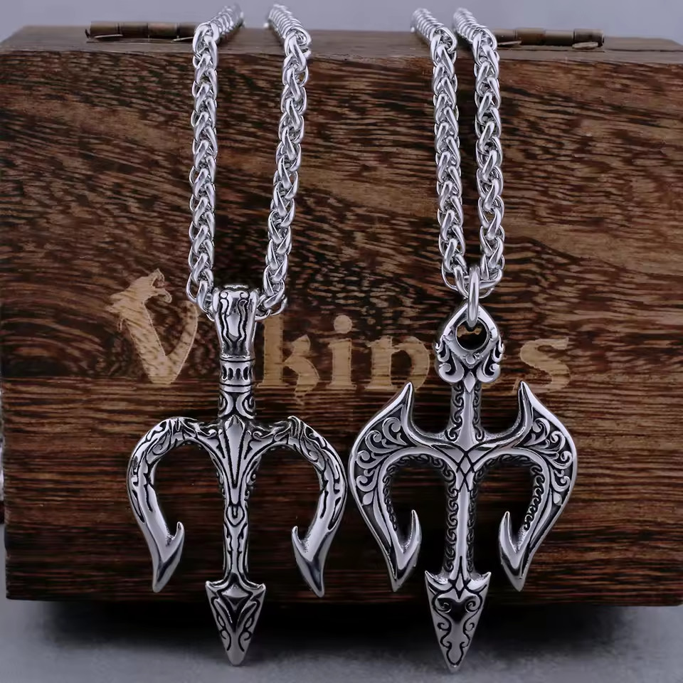 316L Rvs Griekse Mythologie Poseidon Trident Ketting Mode Retro Hip Hop Straat M