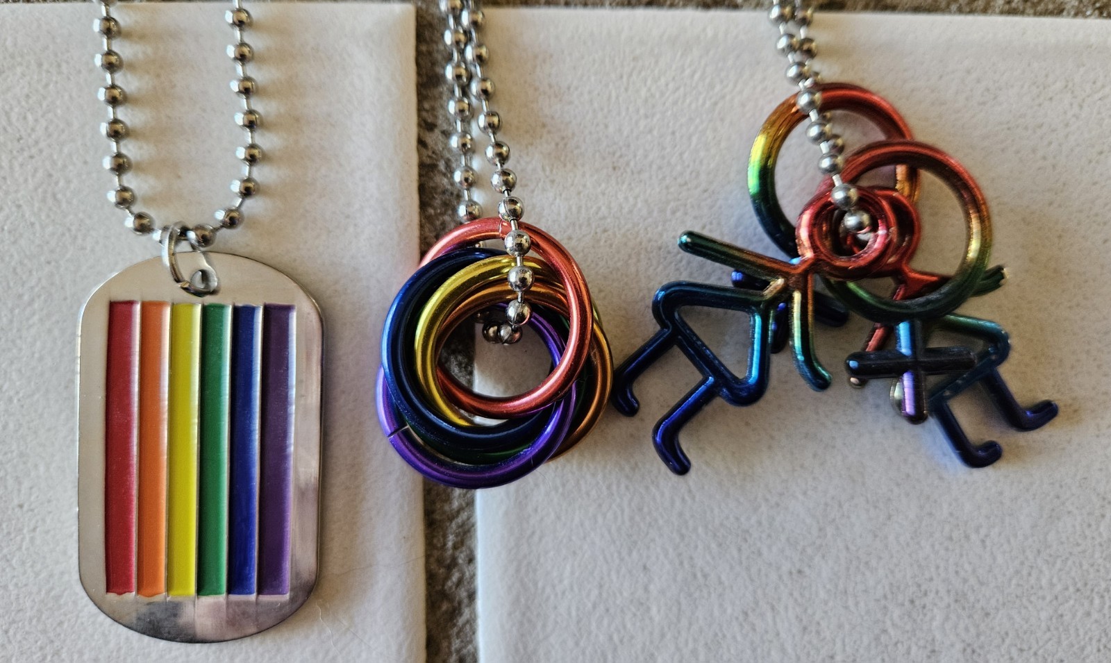 GAY AND LESBIAN DOG TAG NECKLACES (3)..13″-15″, NOH8 RUBBER BRACELET