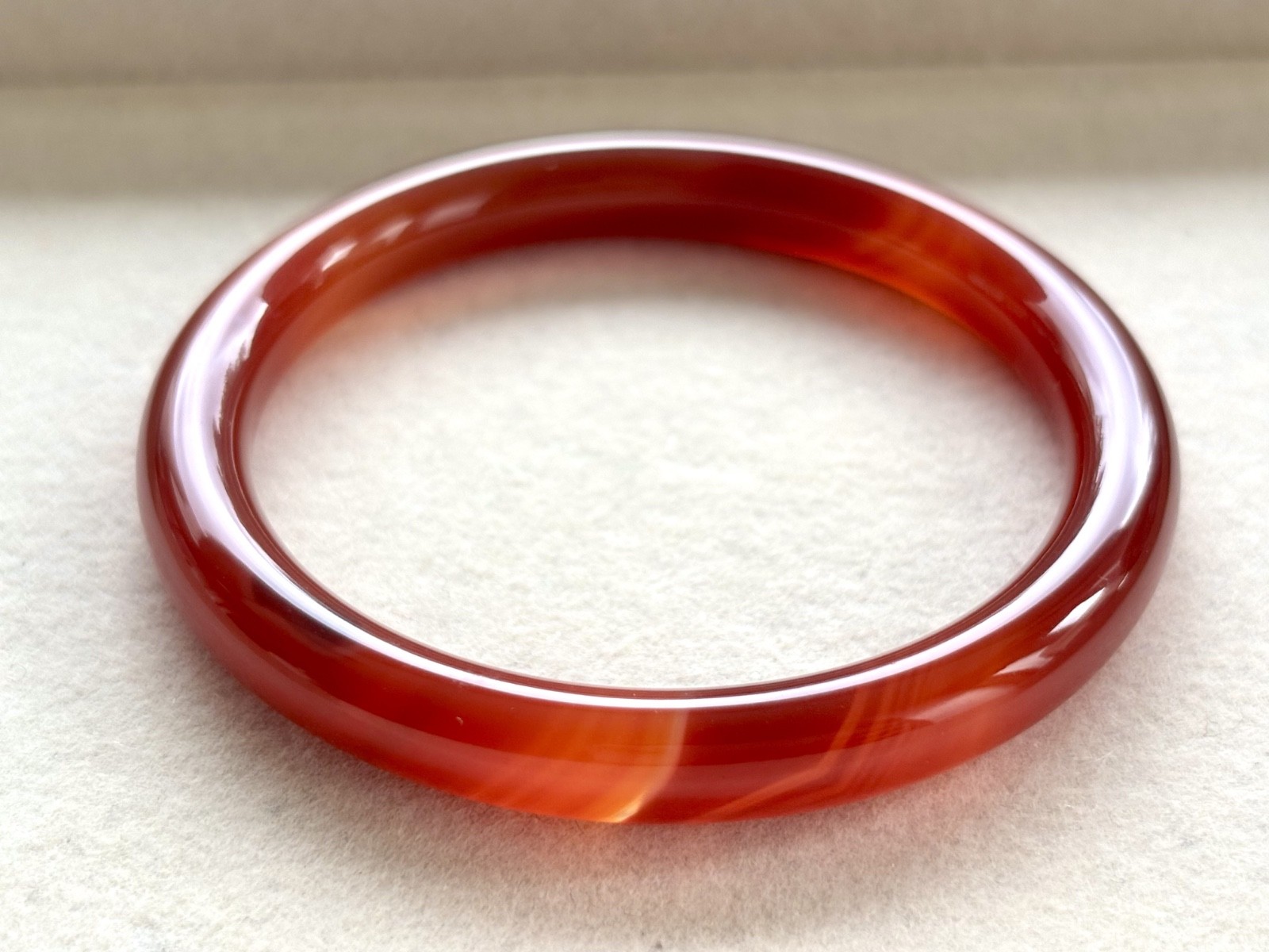 55mm Carnelian Red Agate Bangle Full Round with White Cloud Accent