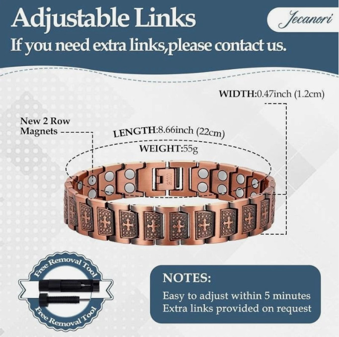 GMOX Men’s Copper Bracelet,3X Strength 99.99% Copper Magnetic Adjustable Length