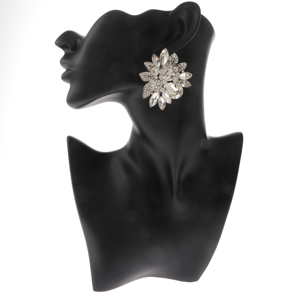 Silver Tone Alloy Metal Crystal Rhinestone Clip-On Earrings ER2665-SCL