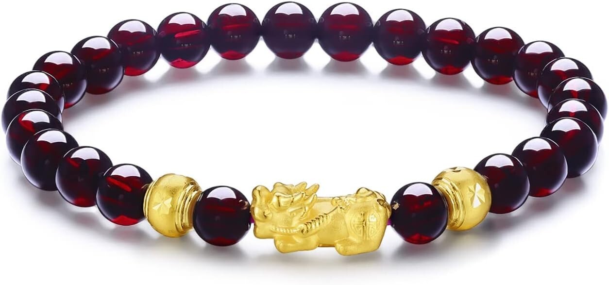 2025HOT Garnet Beads Pixiu Charm Crystal Luck Bracelet Unisex Healing Reiki Gift