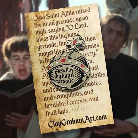 HOLY HAND GRENADE (POLISHED GOLD) ENAMEL PIN FROM CLAY GRAHAM