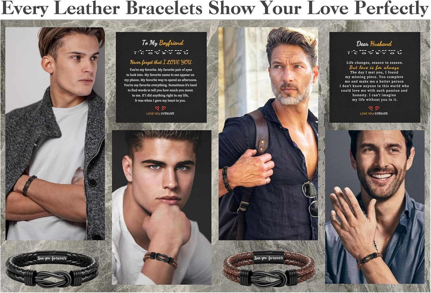 Gifts for Men, Gifts for Boyfriend Leather Bracelets for Men Stocking Stuffers f