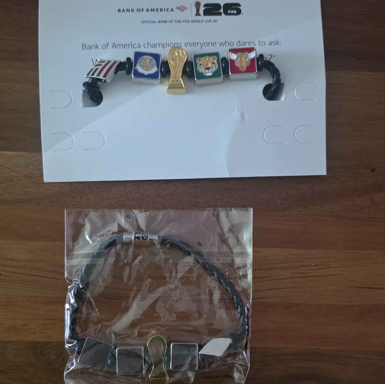 1-FIFA World Cup 2026 Bank of America Black Braided Charm Bracelet
