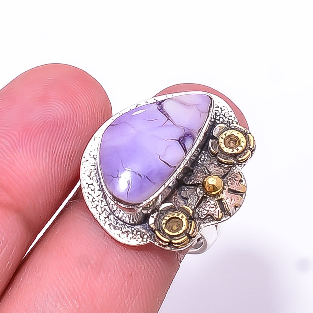 Bertrandite Stone Two Tone 925 Sterling Silver Ring s.7.5 R22, Christmas Gift