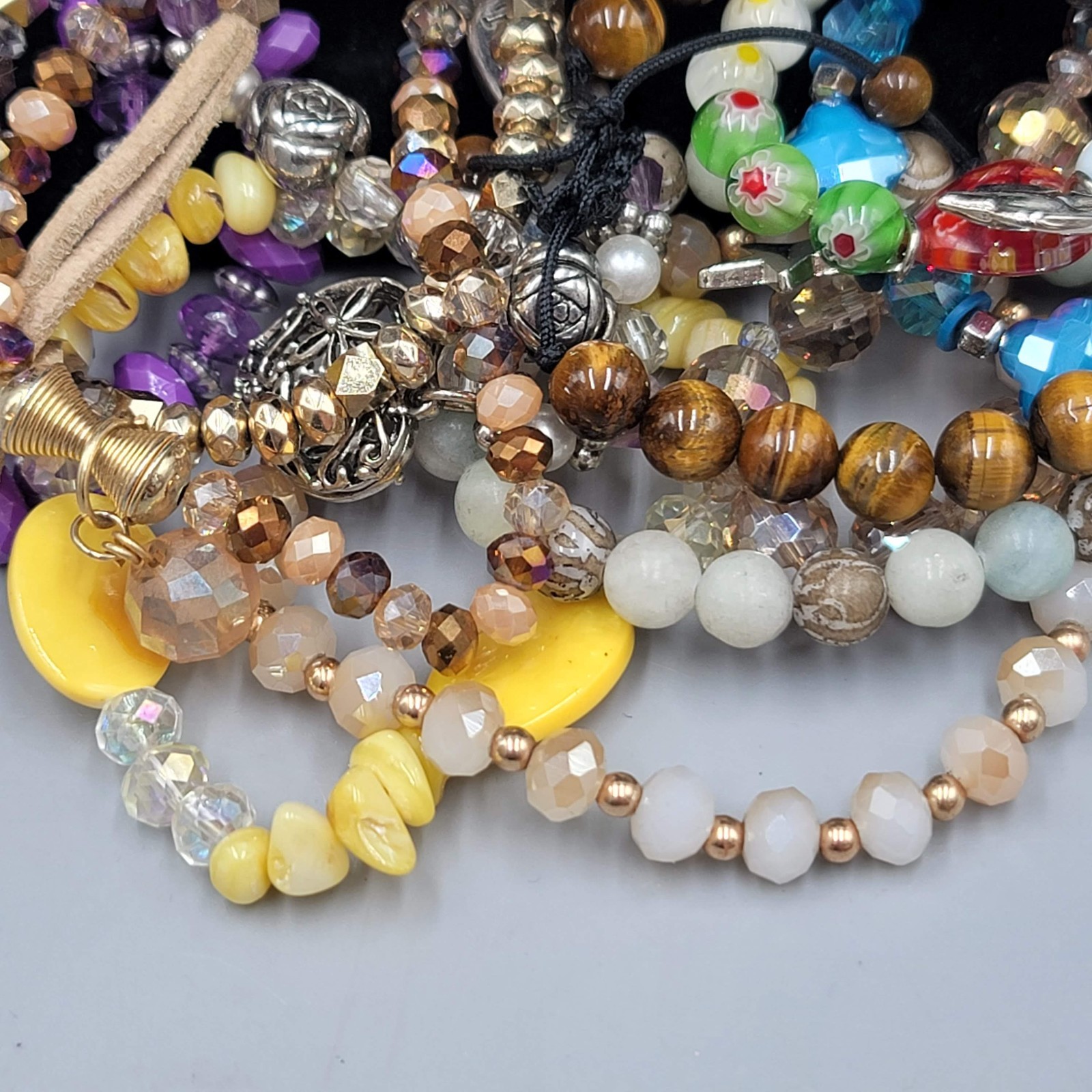 Beaded Stretch Bracelet Lot of 36 Mixed Styles Stone Crystal Glass Acrylic
