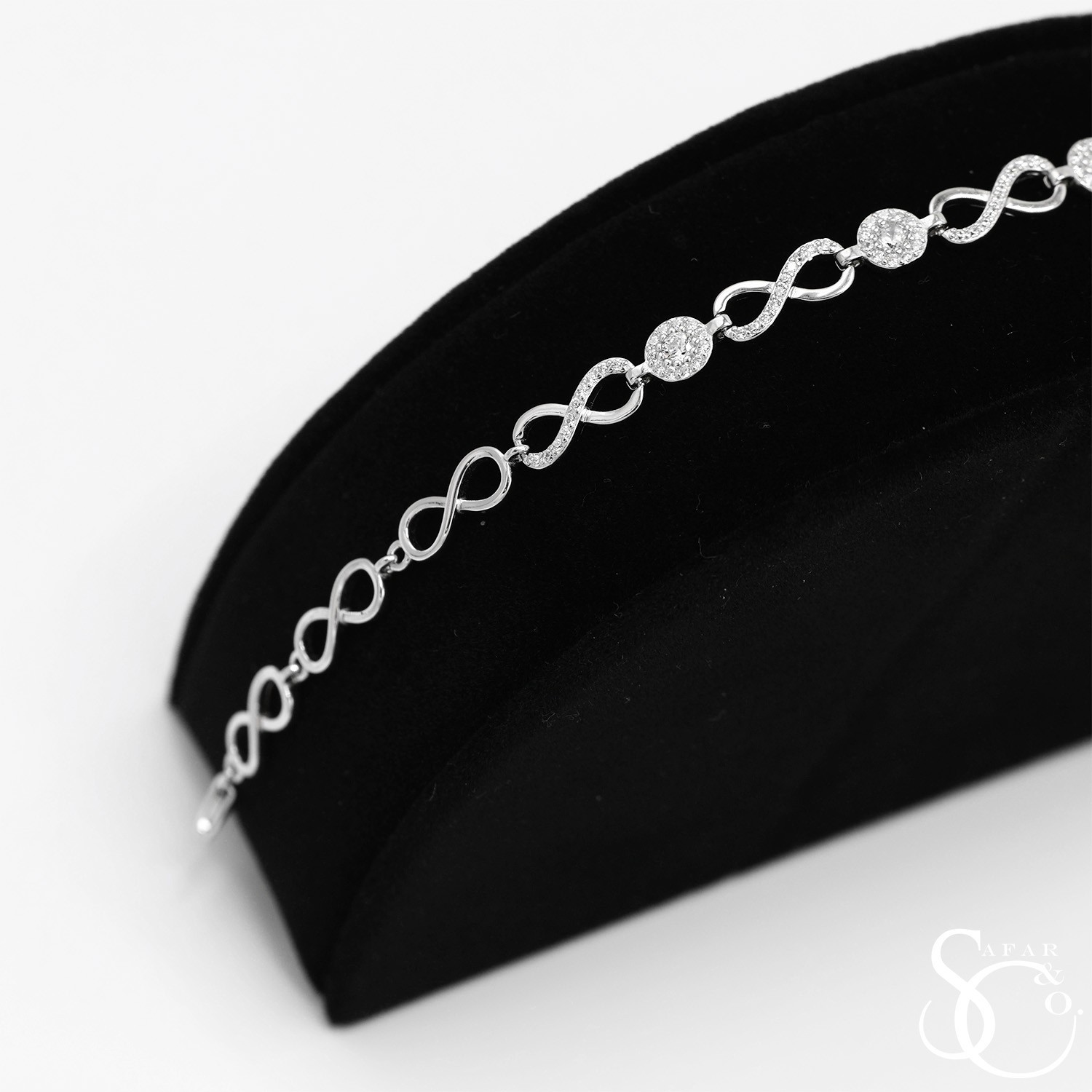 925 Sterling Silver Cubic Zirconia Infinity Bracelet 7+1in