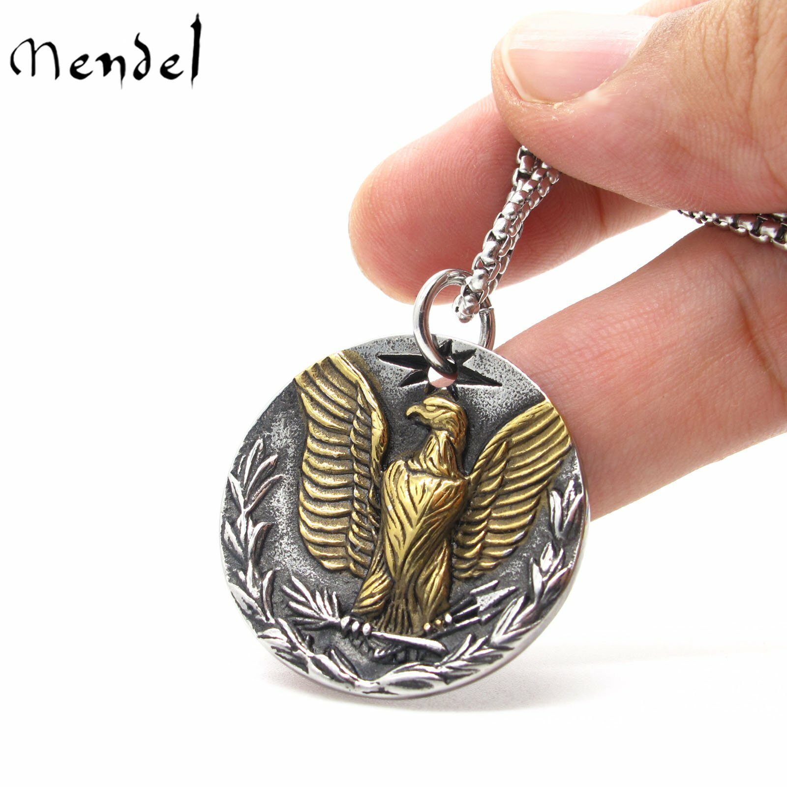 MENDEL Mens Stainless Steel Biker Patriotic American Eagle Pendant Necklace Men