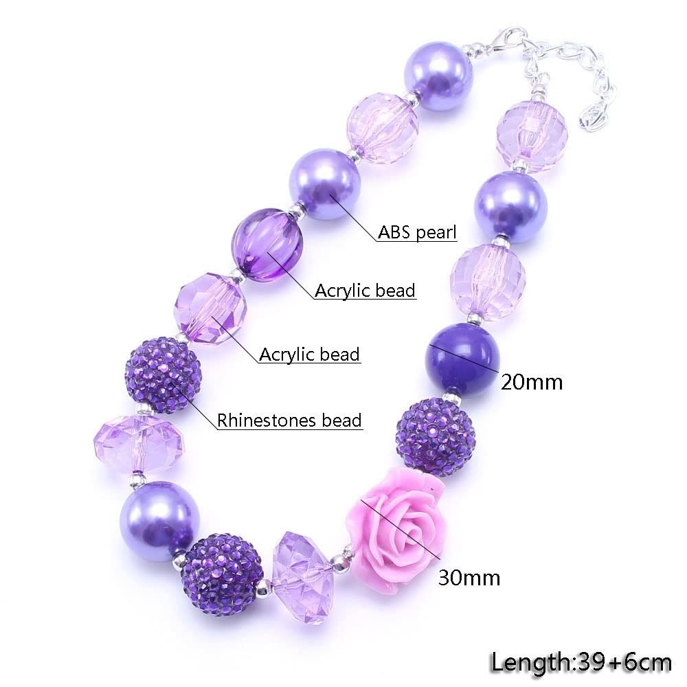 Chunky Bubblegum Candy Bead Necklace & Bracelet Set – Flower Bow Charm Jewelry