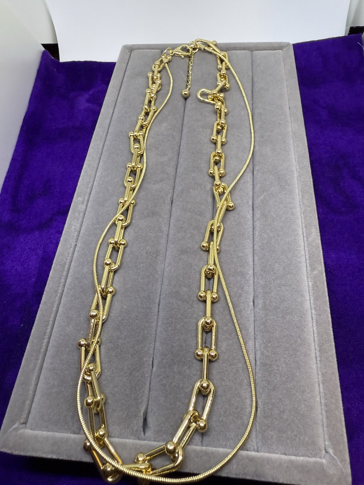 Geometric Link Chain Necklace, Alloy, Goldtone, 20 In.