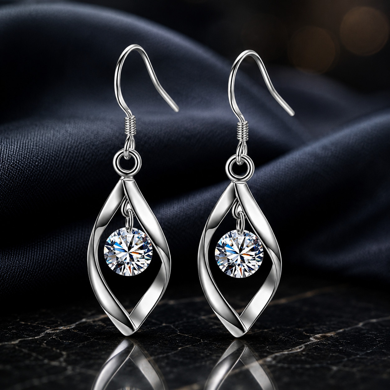 Women 925 Sterling Silver Plated CZ Teardrop Drop Dangle Earrings
