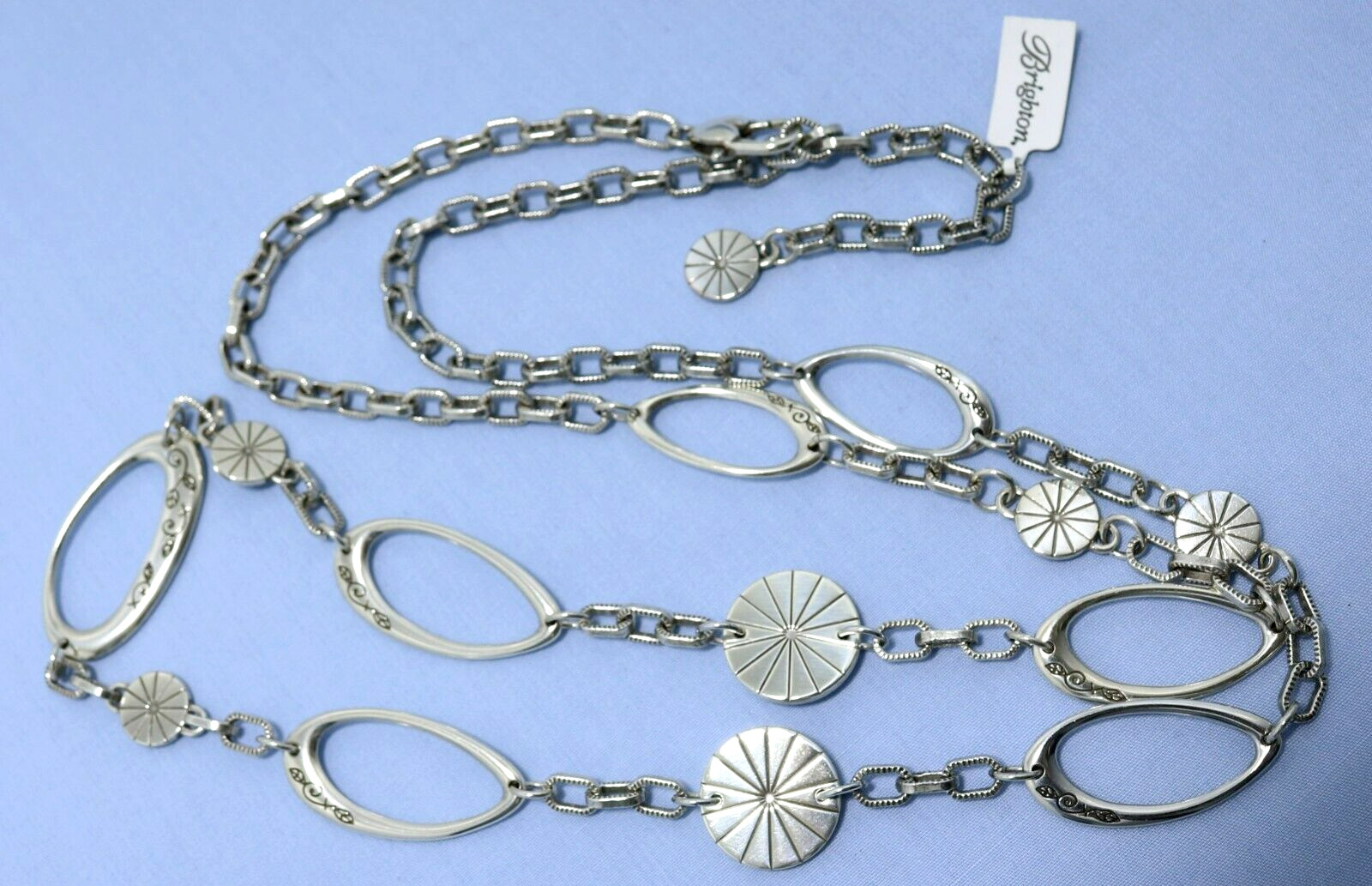 Brighton ORBIT NWT $98 Silver Eliptical Etched Disc Long Link Necklace