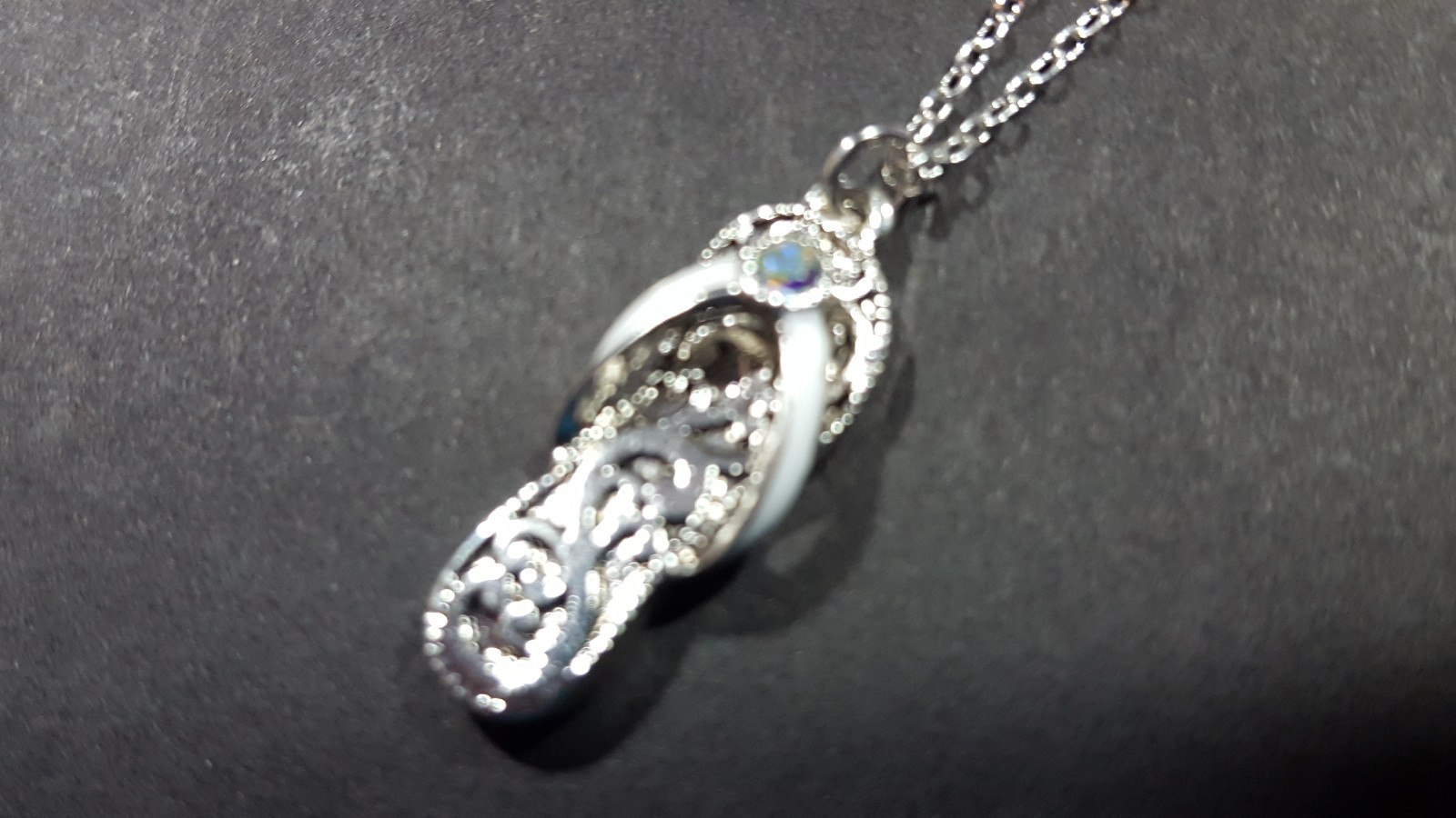 Flip Flop Necklace & Earrings Set Silver Color Rhinestone Bling Beach Sandal