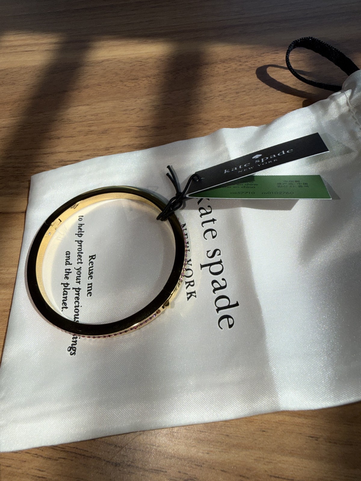 KATE SPADE RING IT UP BANGLE BRACELET KL630 PINK RHINESTONE GOLDEN