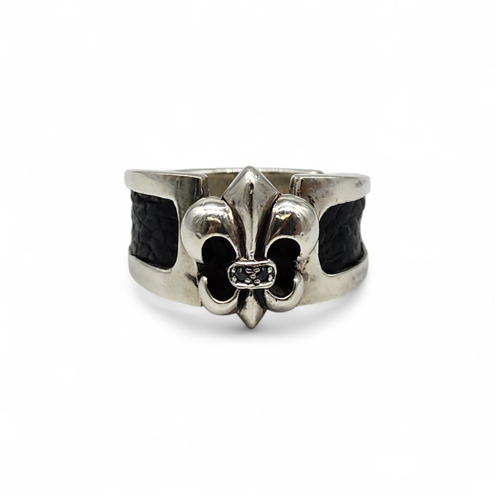Sterling Silver .925 Fleur de Lis Ring with Black Inlay Gothic Style – Size 9