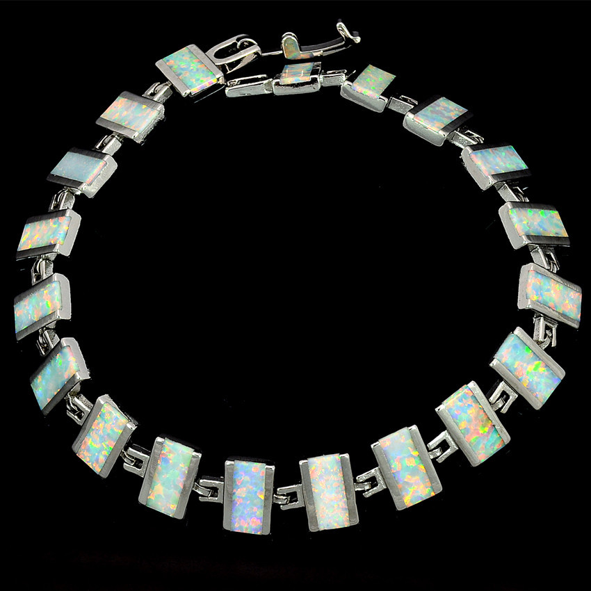 Vikoly Blue/White/Orange/Pink Oval 925 Sterling Sliver Fire Opal Bracelet 18cm
