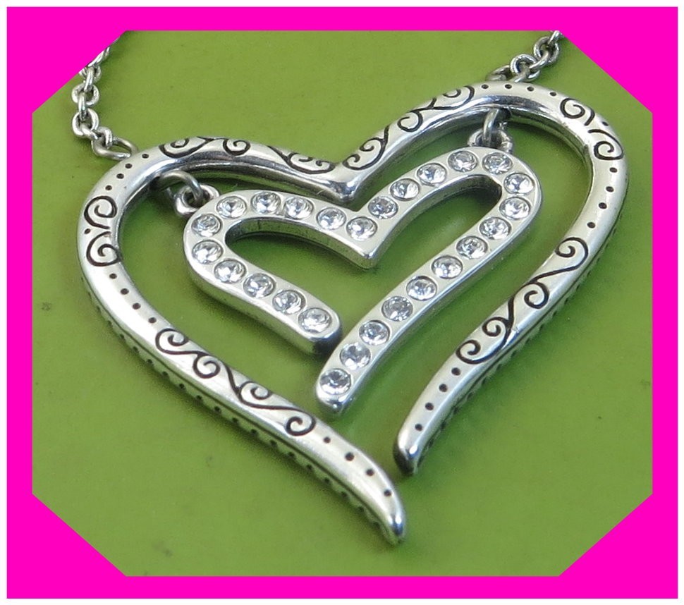BRIGHTON LOVE STRUCK HEART Crystal Silver Reversible NECKLACE NWtag $46 50%