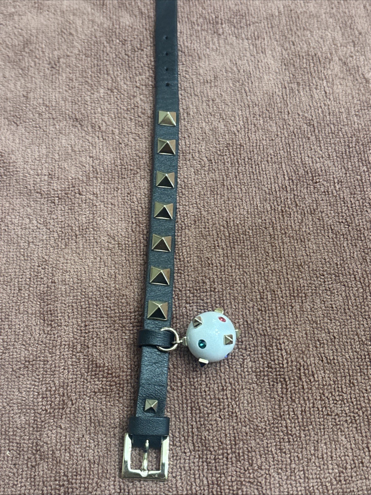 Valentino Rockstud Spike Leather Bracelet Black With A Spiked Cream Ball!