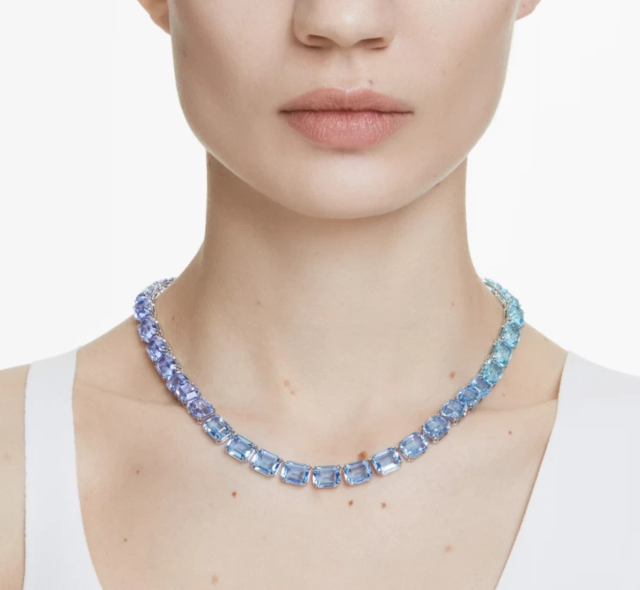 Millenia necklace Octagon cut, Color gradient, Blue, Rhodium plated
