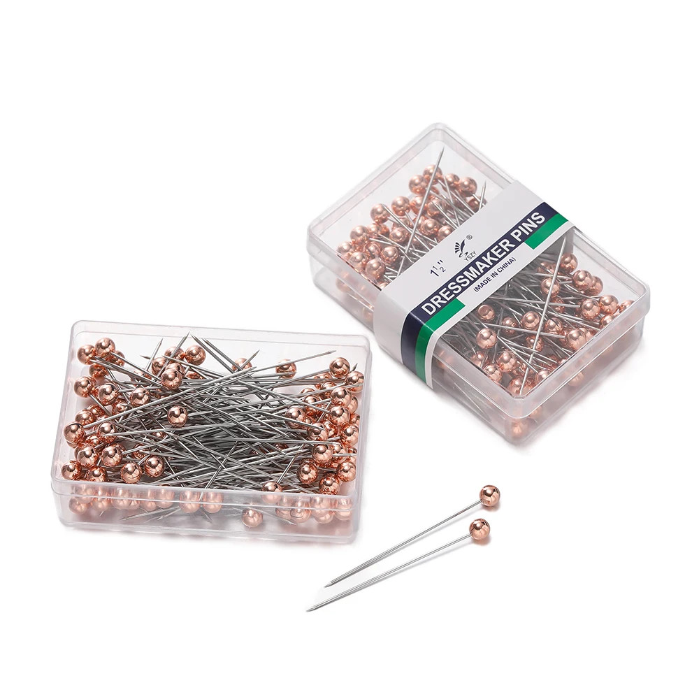 100Pcs/Box Stainless Steel round Pearl Head Needles Stitch Straight Push Sewing