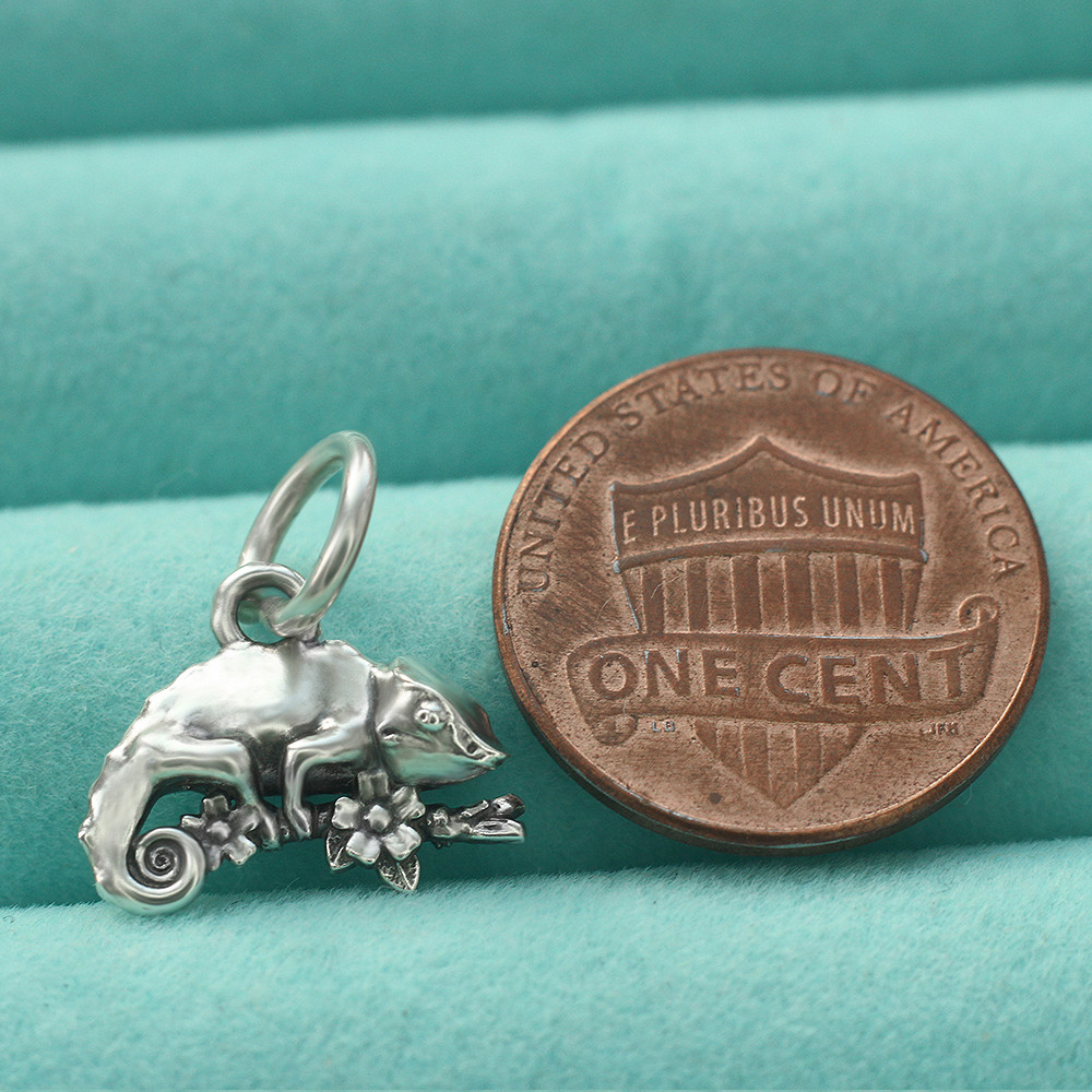 Chameleon Lizard Pendant Charm 3D In 925 Sterling Silver For Necklace Bracelet