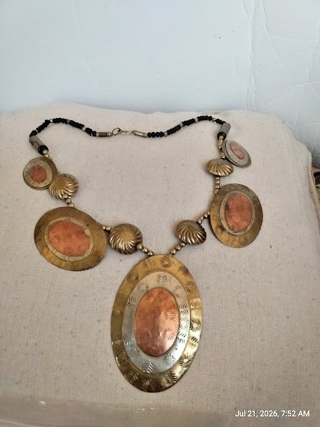 Tribal Tri-color Medallion Necklace with Earthy Tones & Textures