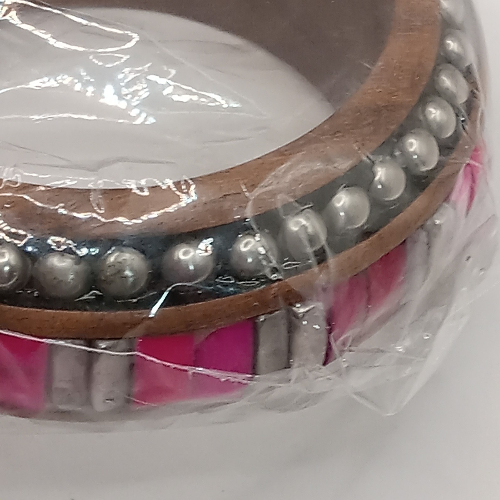 PINK RED Silver Studded Wood Bangle BRACELET Goth Boho Artisan INDIA Antika
