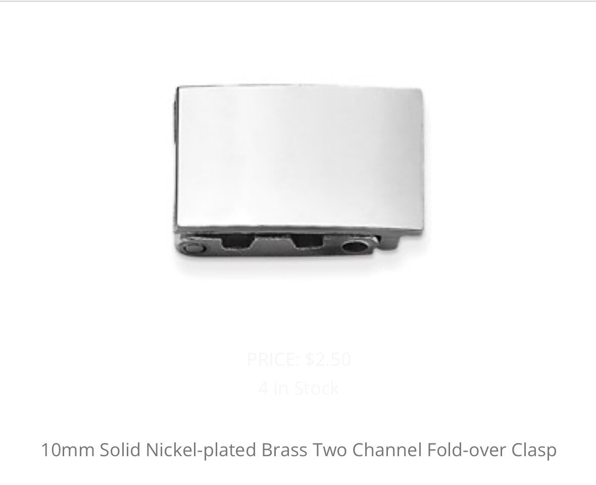 10mm Solid Nickel-Plated Brass Two Channel Fold-Over Clasp Silver Durable Metal
