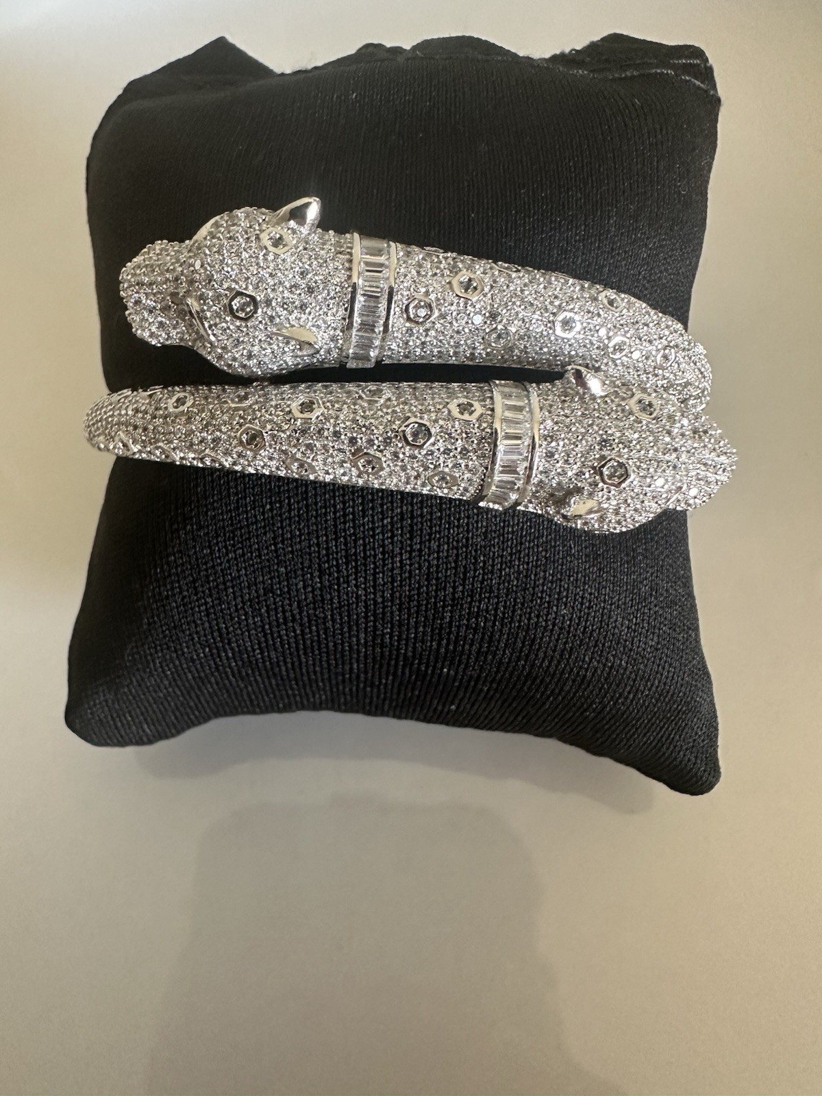 Bracelet 925 Silver Double Head Panther Stone Zirconia