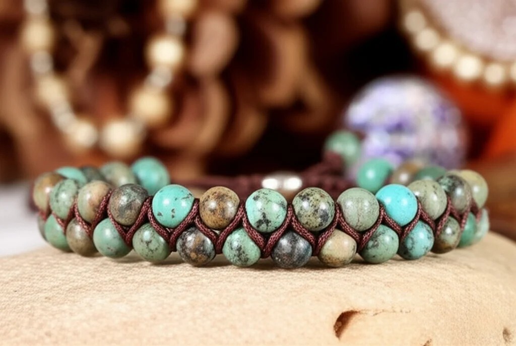 African Turquoise Round Bead Handmade Braided Healing Women Men Bracelet Gift