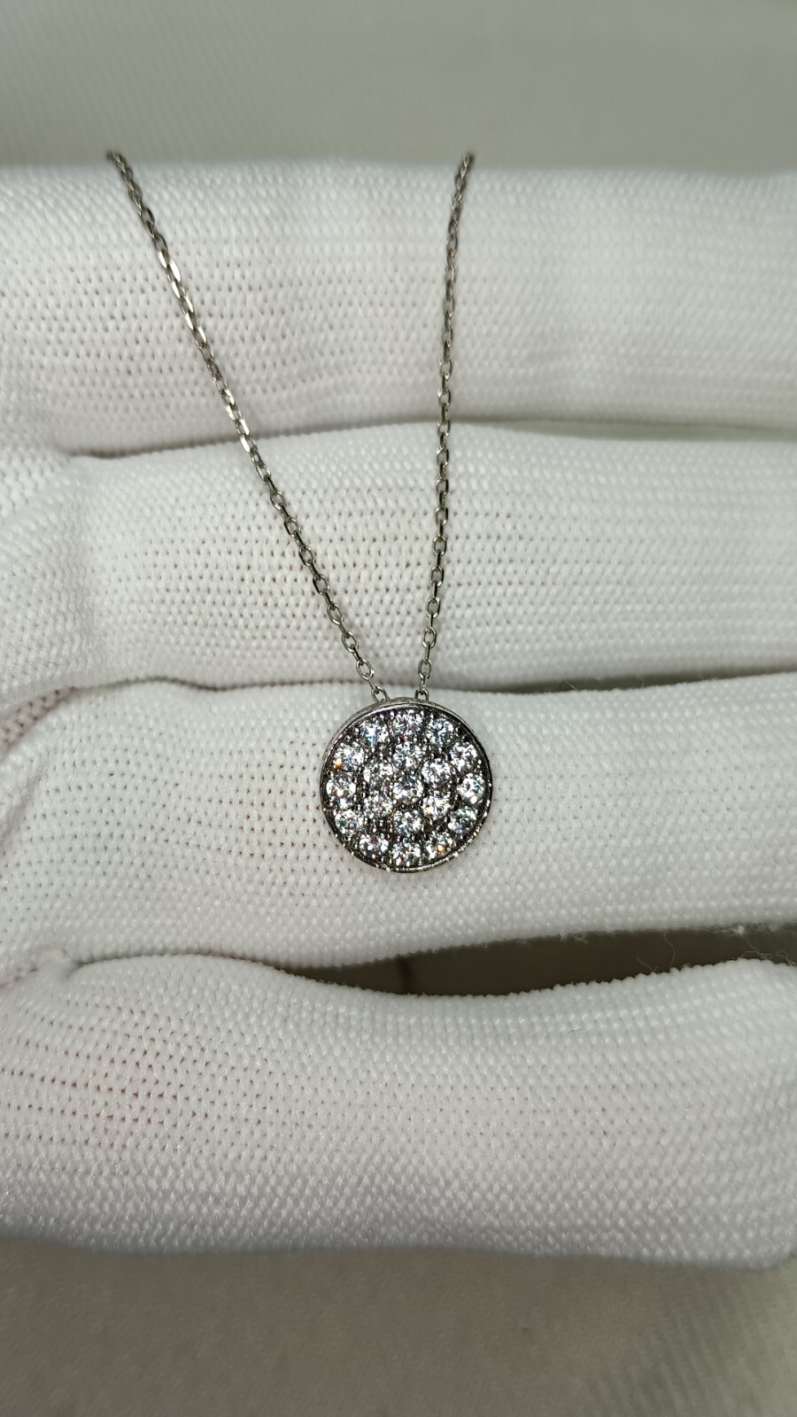Vintage Sterling Silver Cubic Zirconia Round Pave Cluster Pendant Chain Necklace