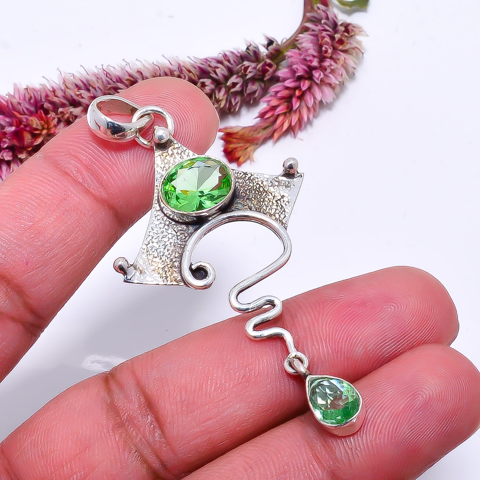 Green Amethyst Designer Handmade 925 Sterling Silver Pendant 2.34″ P10376114058