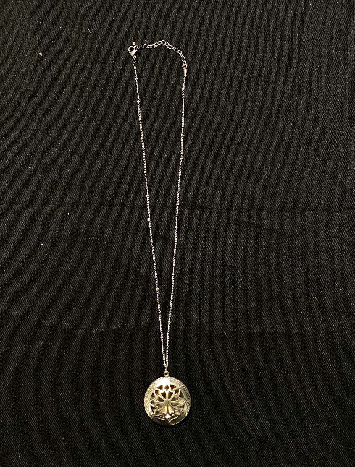 Silver Tone Round Locket Pendant Necklace, Metal Cable Chain, Lobster Clasp