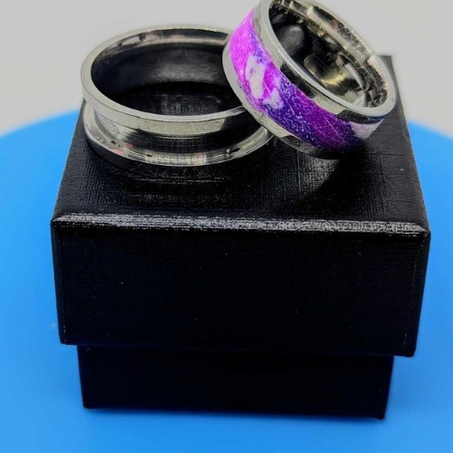 Custom Handmade Stainless Steel Ring with Marbled Clay Inset. Sizes 6-12