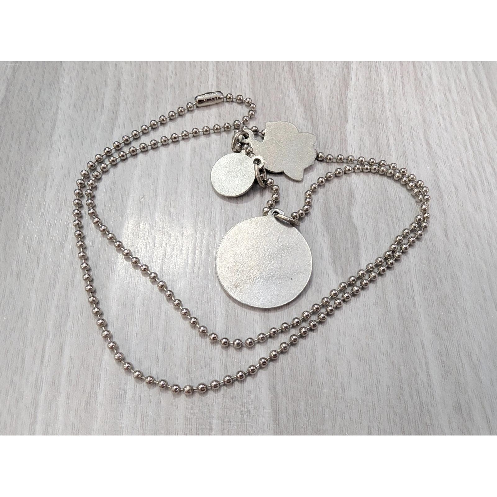 SKG Silvertone Necklace Owl Inspirational Message DogTag Ball Chain Necklace 24″