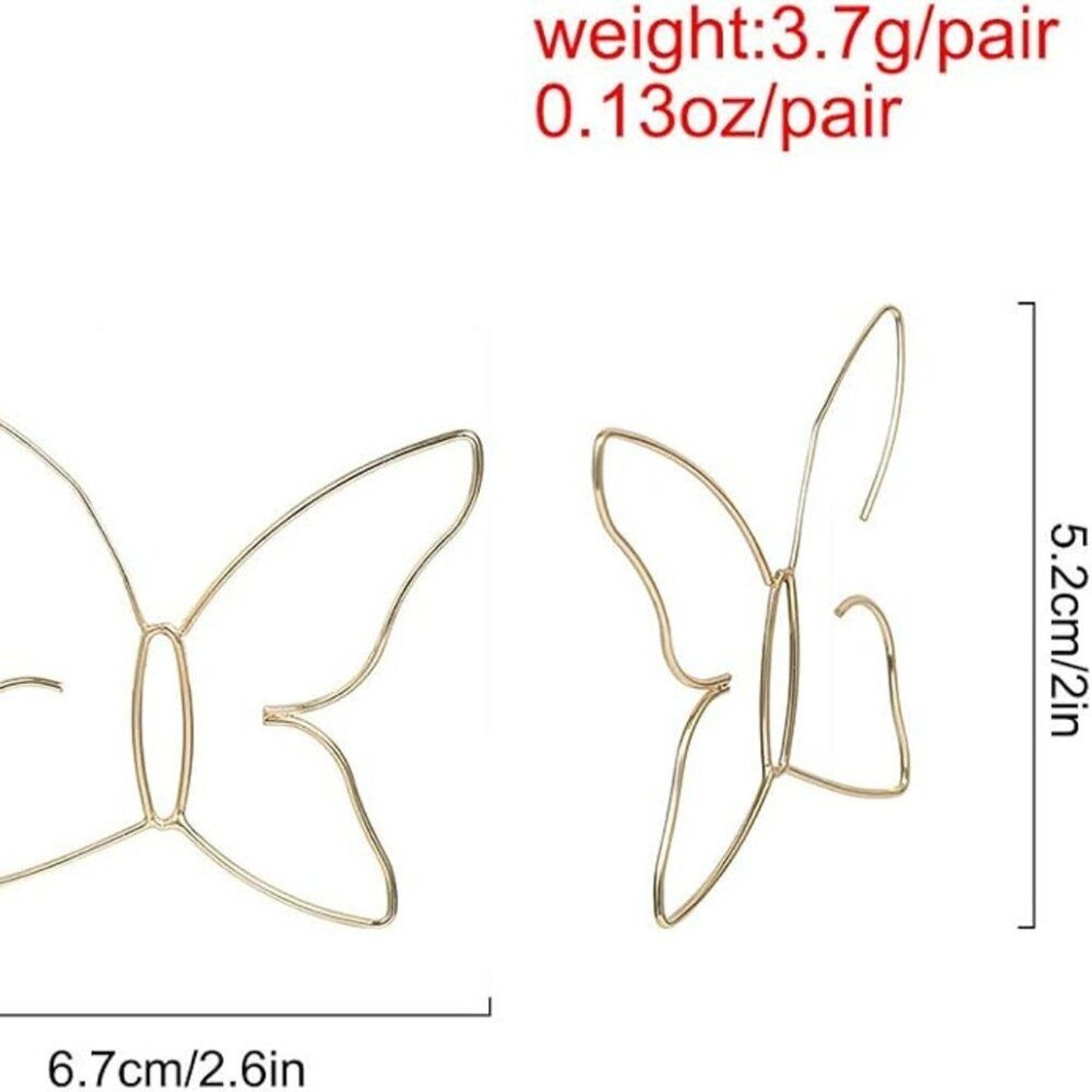 Gold Tone Butterfly Wire Hoop Earrings Lightweight Alloy French Hook