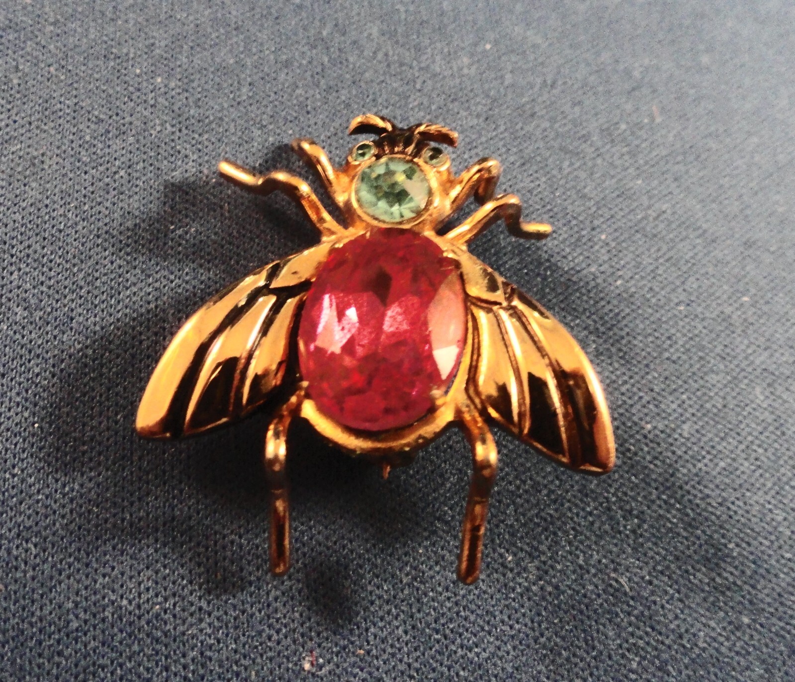 Vintage Goldtone Turquoise & Ruby Gemstone Pin / Brooch @ 1 1/4″ X 1 3/4″ Cora