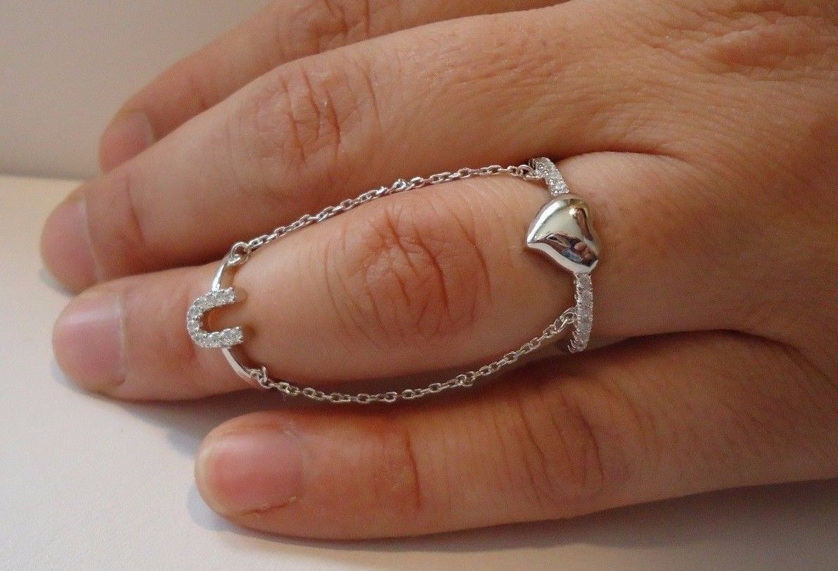 LUCKY HORSE SHOE & HEART SLAVE RING W/ ACCENTS/925 STERLING SILVER/SZ 5,6,8,9