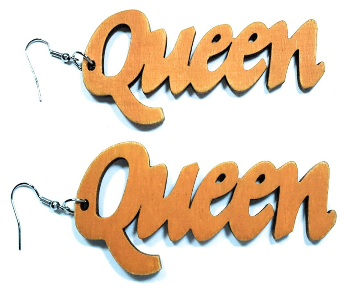 TB Queen Engrave Jamaican American Wood Light Weight Wood Dangle Hook Earrings