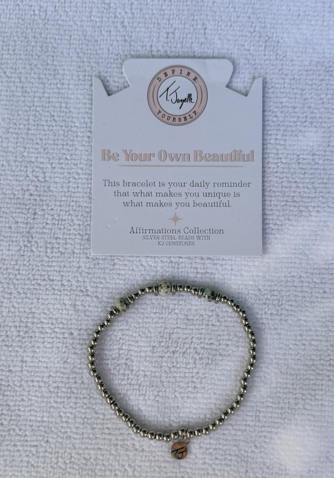 T. Jazelle “DEFINE YOURSELF” Stretchable Bracelet With Silver & K2 Jasper Beads