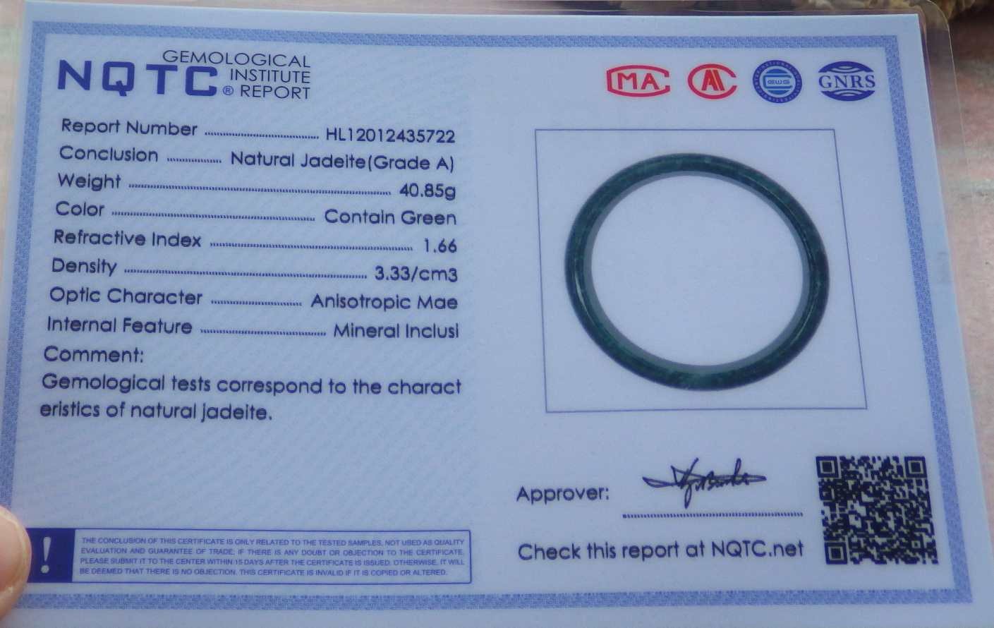 Video Certified Dark Green A JADE JADEITE Round Bangle Bracelet 59mm 419941 TS