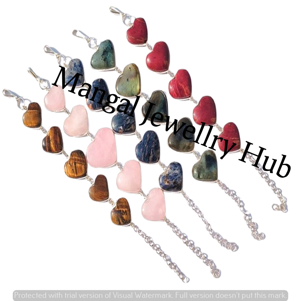 Sodalite & Mix Gemstone Heart Bracelets Lot 925 Sterling Silver Plated Jewellery