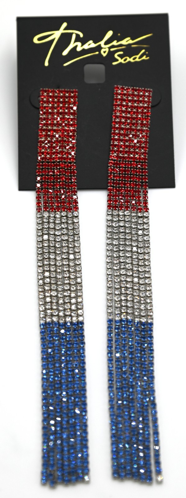 Thalia Sodi Silver-Tone Red, White & Blue Crystal Strip Linear Drop Earrings